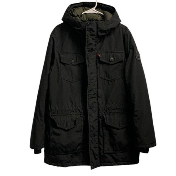 Levi’s Presidio Parka Jacket‎ Men’s M Black Hooded Winter Coat Warm Jacket - Picture 1 of 14